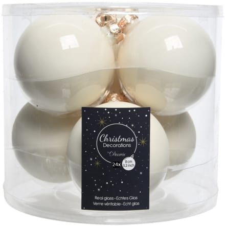 Decoris Kerstballen - 24x st - wol wit - 8 cm - glas - kerstversiering