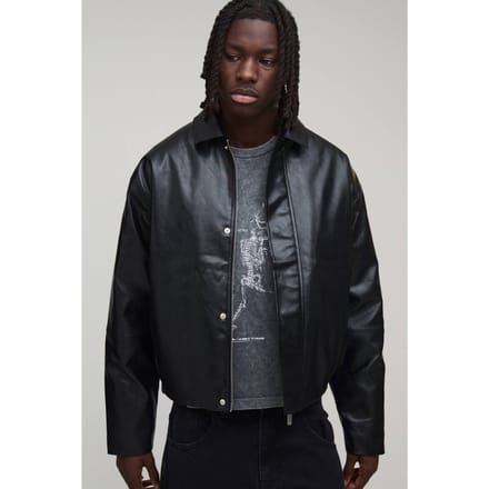 Boxy Fit Paneel Pu Harrington Jas | Black | Size XL