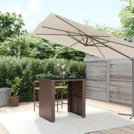 vidaXL - Bartafel - met - glazen - blad - 105x80x110 - cm - poly - rattan - bruin