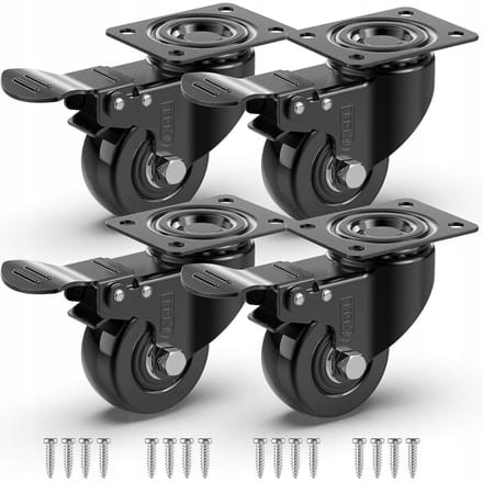 4x Zwenkwielen 50mm met Rem - 200kg Draagvermogen