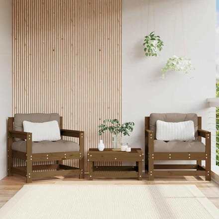vidaXL - Tuinstoelen - 2 - st - met - kussens - massief - grenenhout - honingbruin