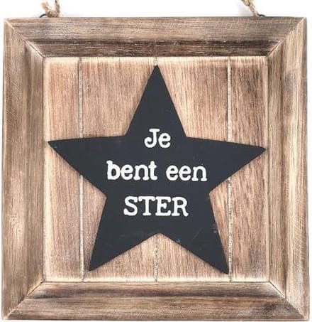 Tekstbord - Je bent een STER - Vierkant naturel, zwart, wit - 20cm