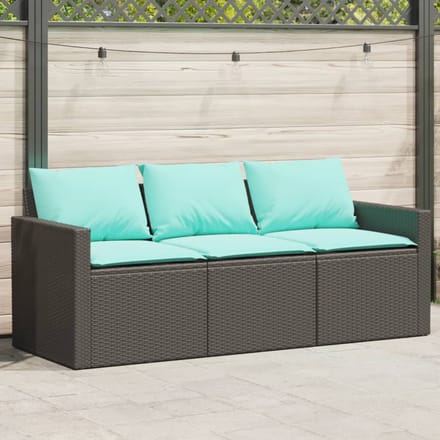vidaXL - Tuinbank - 3-zits - met - kussens - poly - rattan - zwart