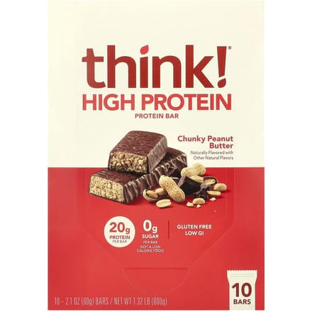 Pense!, Barre Hyperprotéinée, Beurre de Cacahuète Chunky, 10 paquets, 60g (2,1 oz) chaque
