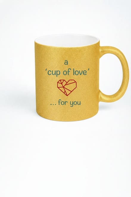 Gouden Glitter Mok 'Cup of Love' & Geometrisch Hart Design - Liefdevol Cadeau