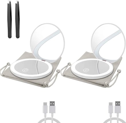 Compacte LED Spiegel - Zakspiegel Verlicht - Make-up Aanbrengen - Dubbelzijdig 1x/10x - 3.5 inch - Wit