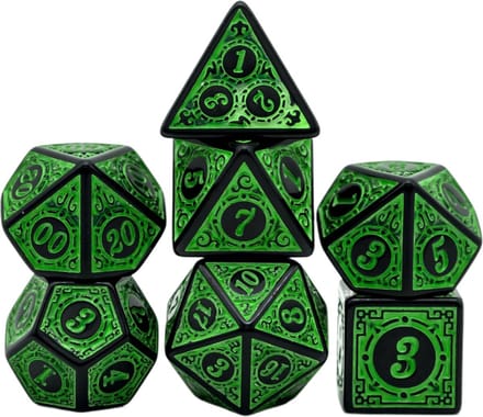 Dobbelstenen Set 7-delig – Groen Zwart D20 D12 D10 D8 D6 D4 – Voor RPG & Tafelspellen