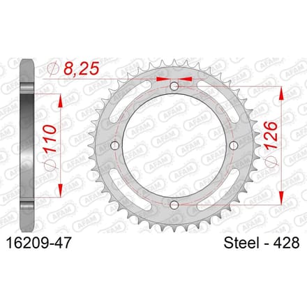 Stalen tandwiel Afam 428 47 dents
