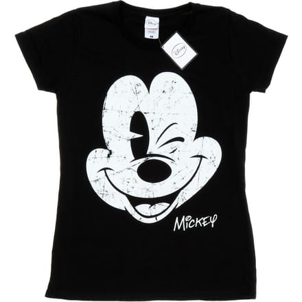 Disney Dames/Dames Mickey Mouse Distressed Gezicht Katoenen T-Shirt (Zwart)