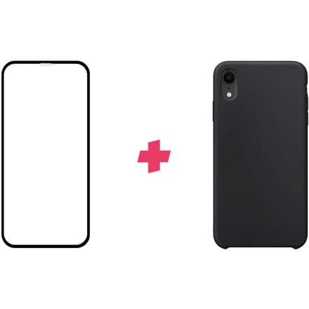 Bundel: iPhone XR screenprotector + Zwart Siliconen hoesje