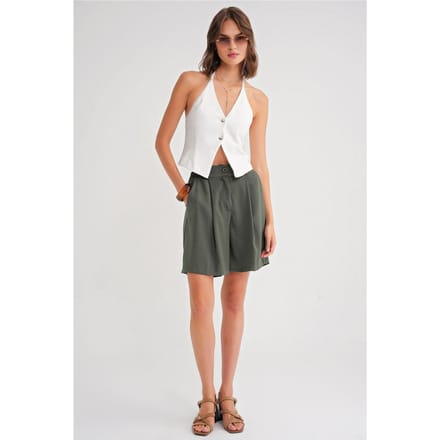 Hoge Taille Knopshorts met Zakjes