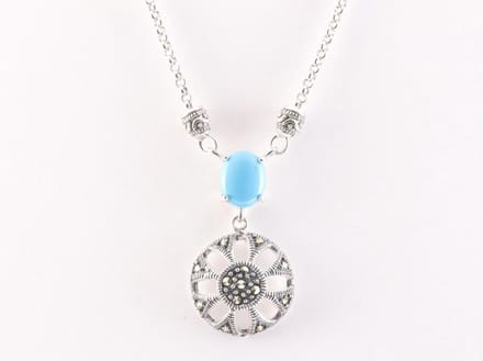 Zilveren ketting met blauwe turkoois en marcasiet