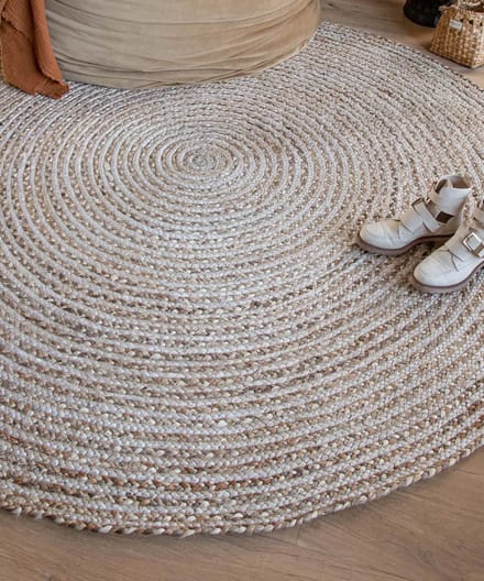 Jute vloerkleed rond - Braided wit/naturel 200