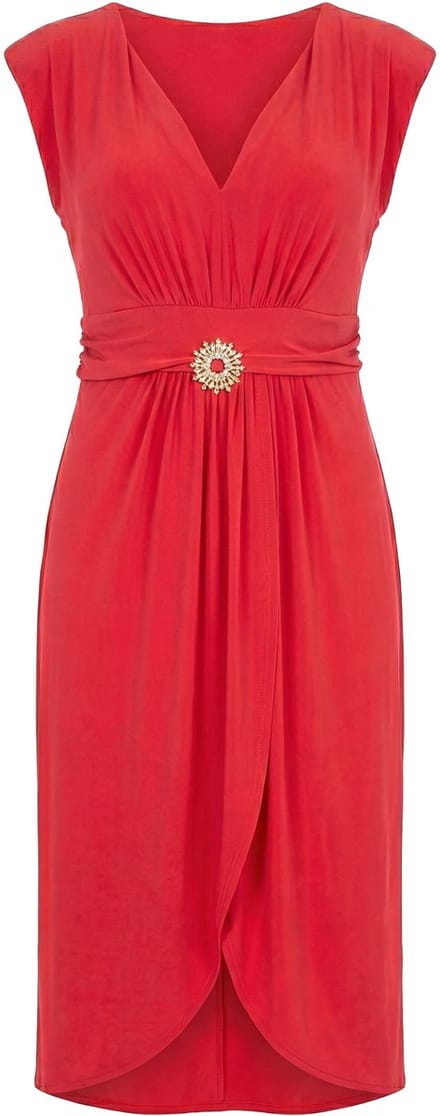 Ulla Popken - Dames - Jurk gedrapeerd A-lijn V-hals mouwloos - Rood - Maat 46+