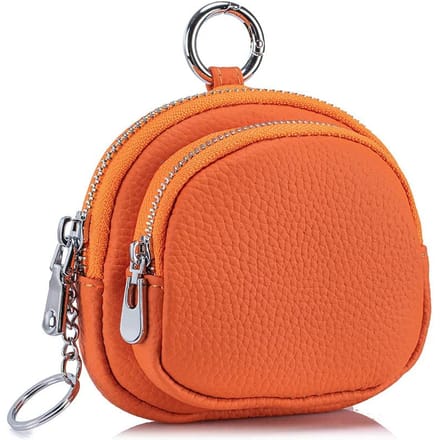Echt Leer Rond Dubbele Rits Ophanglus Sleutelhanger Portemonneetje - Premium Draagbare Munt Organizer met Sleutelhanger