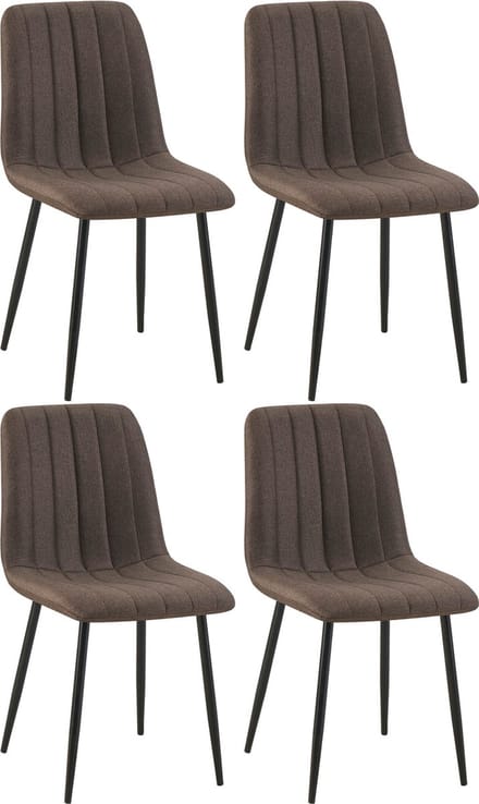 CLP Dijon Set van 4 Eetkamerstoelen - Zonder armleuning - Metaal onderstel - bruin Stof