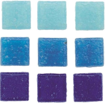 Glorex mozaiek steentjes/tegeltjes - starters pakket - vierkant - 60x stuks - blauw - 2 x 2 cm