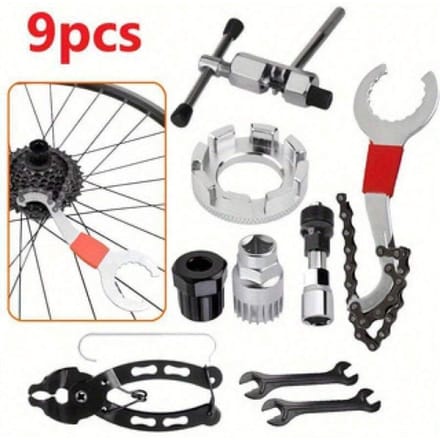 9-delige Fietsreparatieset, Mountainbikereparatie, Zilver, Roestvrij staal gray