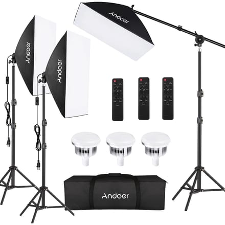 Andoer Studio Fotografie Light Kit Softbox Verlichtingsset met 85W 2800K-5700K Tweekleurige temperatuur US Plug zwart