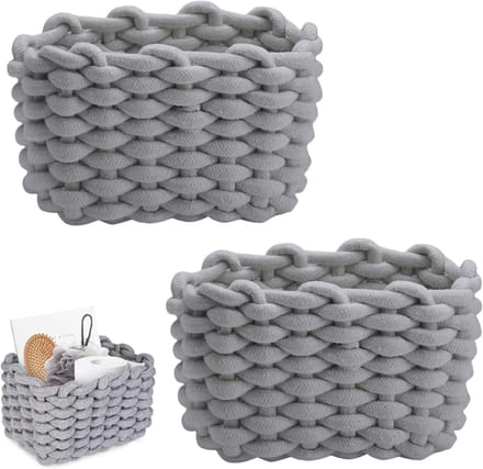 Set van 2 Opbergmanden van Katoen voor Babyspullen, Speelgoed en Kinderkamerdecoratie (Grijs)