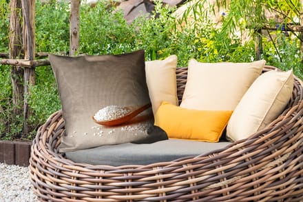 Sierkussen Buiten - Lepel - Rijst - Hout - Beige - 60x60 cm - Weerbestendig