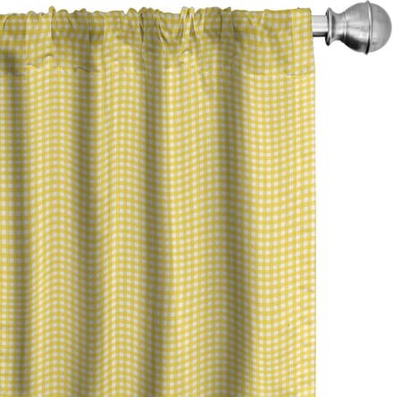 ABAKUHAUS Gordijnen – Geruit Uni Geel-Wit, 2-delige set, microvezel, roedezak