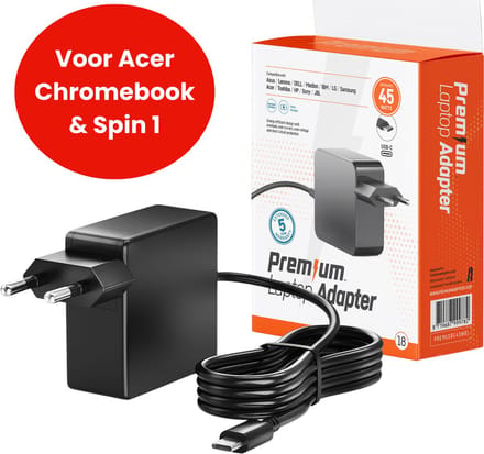 45W USB-C Laptop oplader voor Acer Chromebook en Spin 1 – Alle modellen vanaf 2018 – Kabel + Adapter