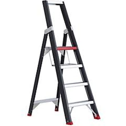 Trapladder Professional Topline, eenzijdig, aluminium, 4 treden, zwart