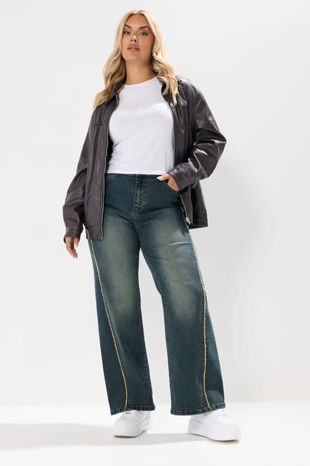 Yours Blue Washed Fray Seam Wide Leg Jeans Size 48