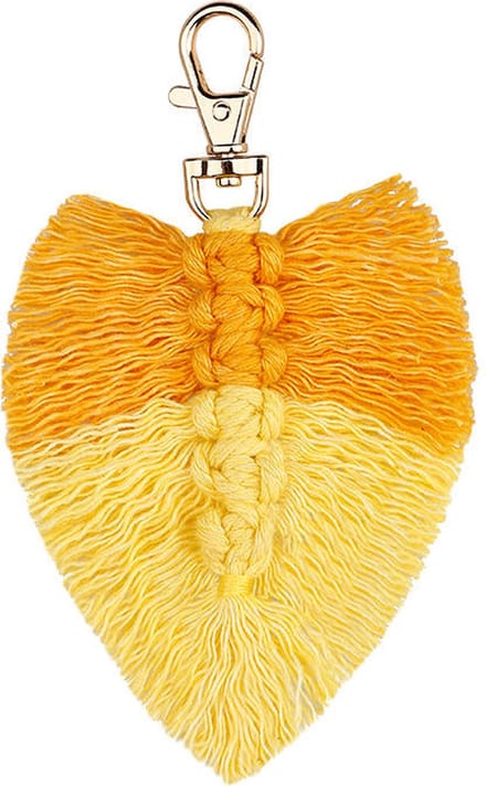 Macramé Sleutelhanger - Veren Sleutelhanger - 8x13 cm - Geel/Oranje