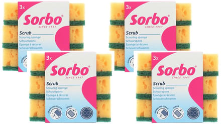 Sorbo schuursponzen voor hardnekkig vuil 4 x 3 stuks