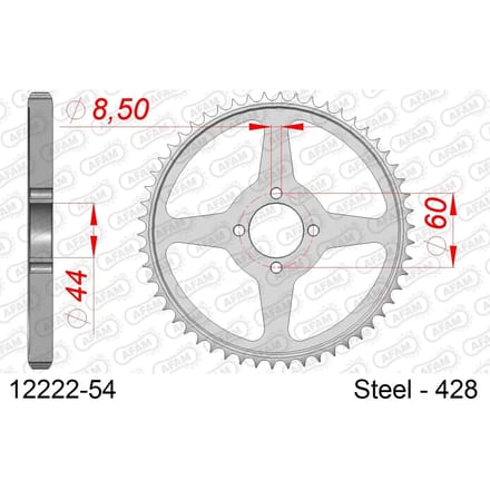 Stalen tandwiel Afam 428 54 dents