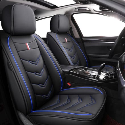 Housse de siège auto en cuir, protection intégrale avec appui-tête et coussin lombaire, ajustement universel Standard model noir/bleu