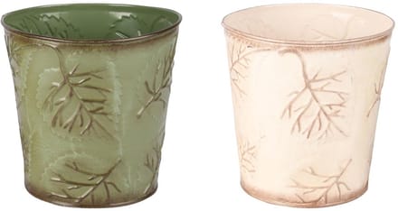 Dekoratief | Bloempot 'Autumn Twigs', groen/wit, metaal, 17x17x13cm, set van 2 stuks | A255579