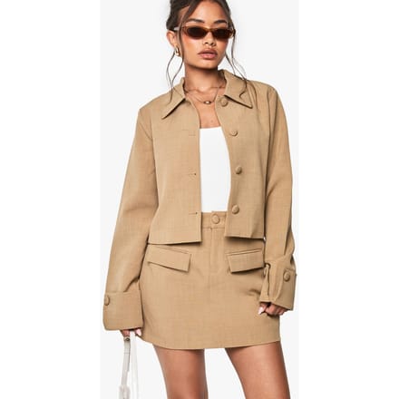 boohoo Dames Gewoven Getailleerde Mini-Rok met Voorzak | Mosterd | Maat: 36