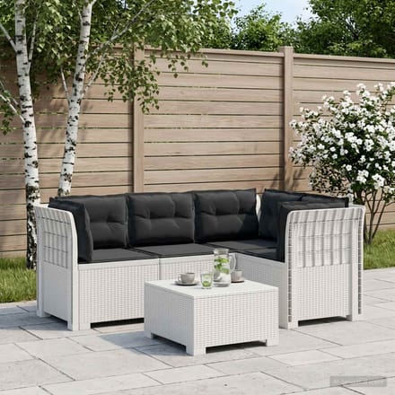 vidaXL - 4-Persoons - Tuin - Sofa - met - Kussens - Rattan - Look - PP - Wit