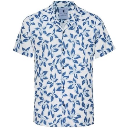 Desoto Overhemd Large Leaves Pattern Lido Collar Blauw-Lichtblauw / male