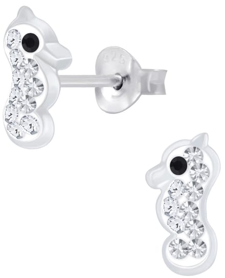 Joy|S - Zilveren zeepaardje oorbellen - 5 x 9 mm - wit kristal - sterling zilver 925 - kinderoorbellen