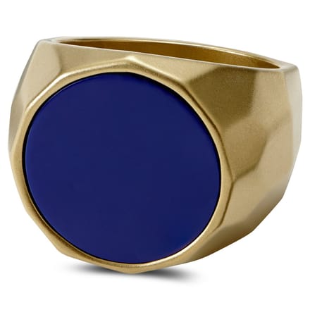 Jax Goudkleurige Zegelring van Staal & Blauwe Steen