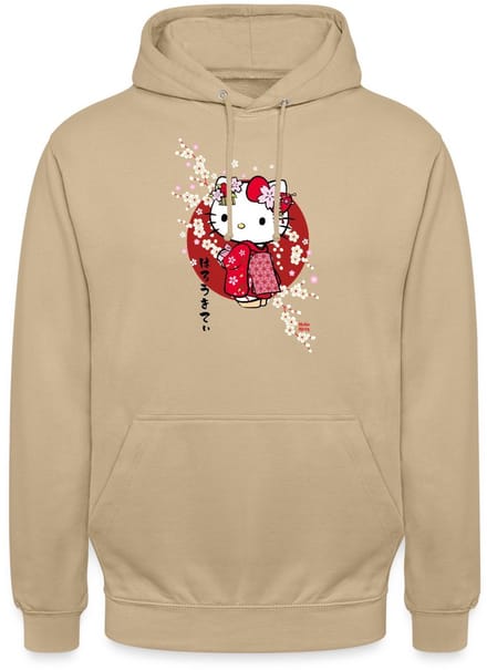 Hello Kitty In Een Rode Kimono En Kersenbloesems Hoodie Unisex