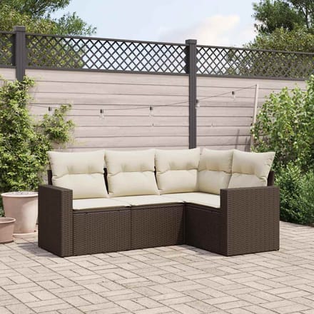 vidaXL - 4-delige - Loungeset - met - kussens - poly - rattan - bruin