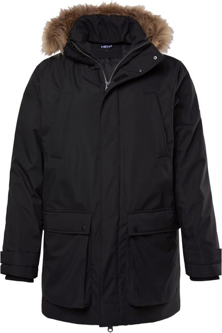 Men Plus - Heren - Functionele parka capuchon met imitatiebont - Zwart - Maat L