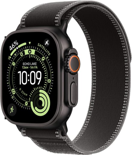 Apple Watch Ultra 3 Cellular 49mm Black Titanium Case with Black/Charcoal Trail Loop - M/L