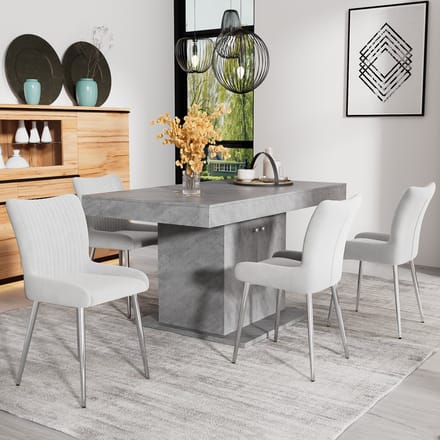 REDOM Eetkamerstoelenset - Lendensteun - Modern - Woonkamer - Fluweel - Grijs - 4-delig