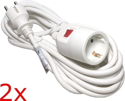 2X RA Verlengsnoer Schakelaar 5 Meter wit Verlengkabel 3X1.5mm met randaarde