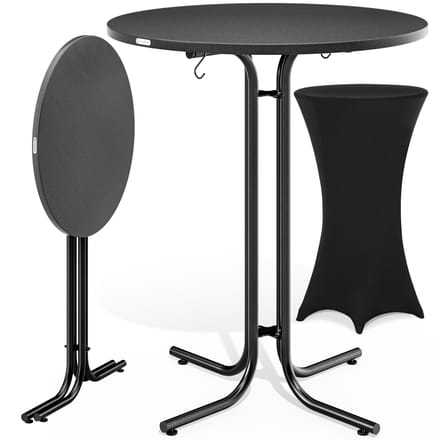 Statafel Grijs 110x70cm + statafelhoes Zwart Ø70cm