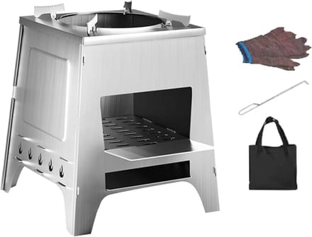 Houtkachel Buiten - Compacte Verwarming - Kamperen En Koken - Afneembaar Ontwerp - 30x23cm - Zilver