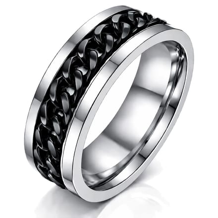 Stalen herenring met Cubaanse zwarte ketting-18mm