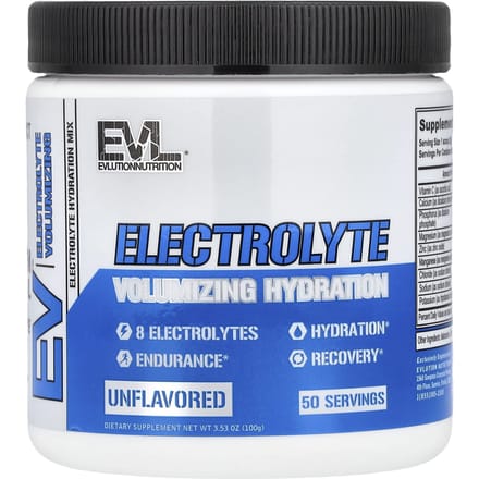 EVLution Nutrition, Elektrolyt, Verbeterde Hydratatie, Ongezoet, 100g (3,53 oz)