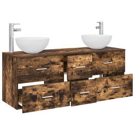 vidaXL - Badkamerkast - set - 3 - st - Gerookt - eiken - 129 - x - 35 - x - 80 - cm